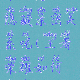 《王者荣耀》怎么隐藏亲密关系呢(王者荣耀如何隐藏亲密关系)