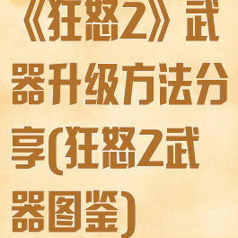 《狂怒2》武器升级方法分享(狂怒2武器图鉴)