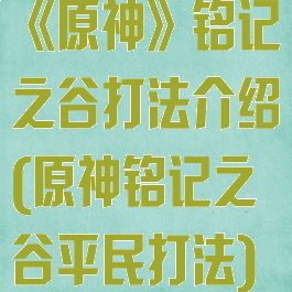 《原神》铭记之谷打法介绍(原神铭记之谷平民打法)