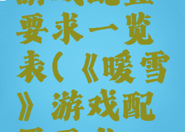 《暖雪》游戏配置要求一览表(《暖雪》游戏配置要求一览表)
