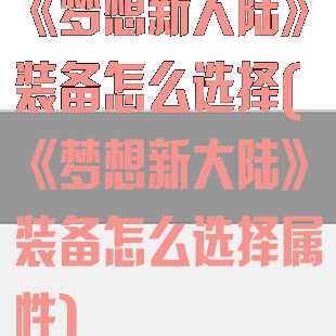 《梦想新大陆》装备怎么选择(《梦想新大陆》装备怎么选择属性)