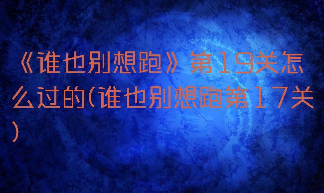 《谁也别想跑》第19关怎么过的(谁也别想跑第17关)
