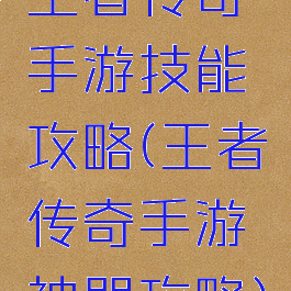 王者传奇手游技能攻略(王者传奇手游神器攻略)