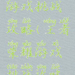 王者荣耀游戏挑战攻略(王者荣耀游戏挑战攻略视频)