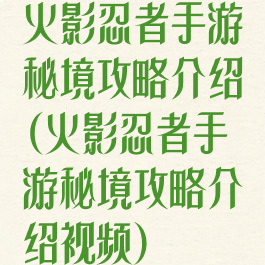 火影忍者手游秘境攻略介绍(火影忍者手游秘境攻略介绍视频)