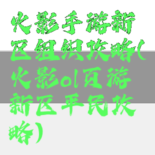 火影手游新区组织攻略(火影ol页游新区平民攻略)