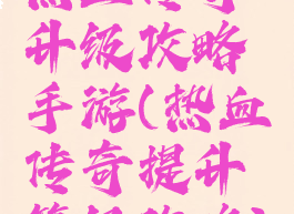 热血传奇升级攻略手游(热血传奇提升等级攻略)