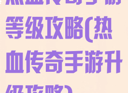 热血传奇手游等级攻略(热血传奇手游升级攻略)