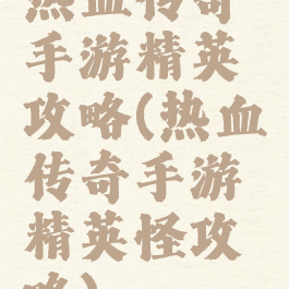 热血传奇手游精英攻略(热血传奇手游精英怪攻略)