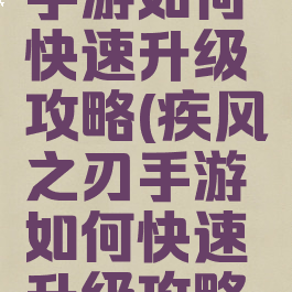疾风之刃手游如何快速升级攻略(疾风之刃手游如何快速升级攻略视频)