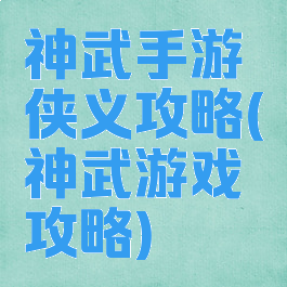 神武手游侠义攻略(神武游戏攻略)