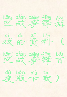 空战争锋游戏的资料(空战争锋百度版下载)