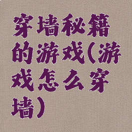 穿墙秘籍的游戏(游戏怎么穿墙)