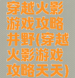 穿越火影游戏攻略井野(穿越火影游戏攻略天天)