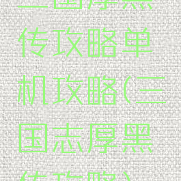 三国厚黑传攻略单机攻略(三国志厚黑传攻略)