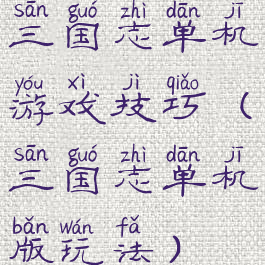 三国志单机游戏技巧(三国志单机版玩法)