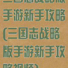 三国志战略版手游新手攻略(三国志战略版手游新手攻略视频)