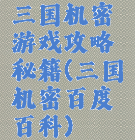 三国机密游戏攻略秘籍(三国机密百度百科)