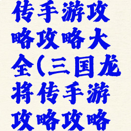 三国龙将传手游攻略攻略大全(三国龙将传手游攻略攻略大全视频)