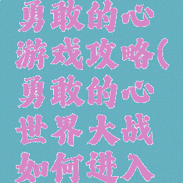 世界大战勇敢的心游戏攻略(勇敢的心世界大战如何进入游戏)