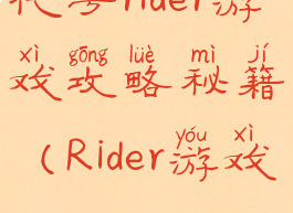 代号rider游戏攻略秘籍(Rider游戏)