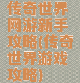 传奇世界网游新手攻略(传奇世界游戏攻略)