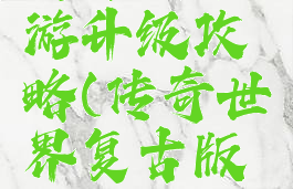 传奇世界复古版手游升级攻略(传奇世界复古版手游升级攻略大全)
