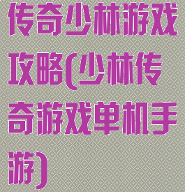 传奇少林游戏攻略(少林传奇游戏单机手游)