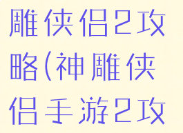 单机游戏神雕侠侣2攻略(神雕侠侣手游2攻略)