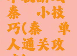 单机游戏秦殇小技巧(秦殇单人通关攻略)
