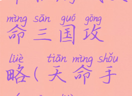 单机游戏天命三国攻略(天命手游攻略)