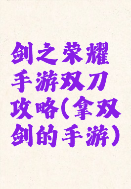 剑之荣耀手游双刀攻略(拿双剑的手游)