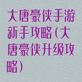 大唐豪侠手游新手攻略(大唐豪侠升级攻略)