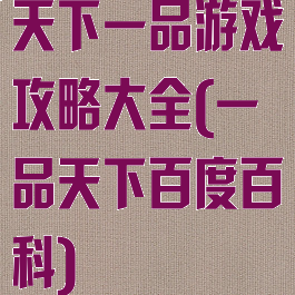 天下一品游戏攻略大全(一品天下百度百科)