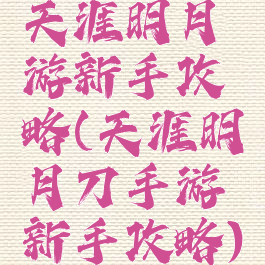 天涯明月游新手攻略(天涯明月刀手游新手攻略)