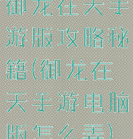 御龙在天手游版攻略秘籍(御龙在天手游电脑版怎么弄)
