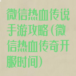 微信热血传说手游攻略(微信热血传奇开服时间)