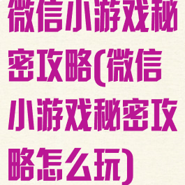 微信小游戏秘密攻略(微信小游戏秘密攻略怎么玩)