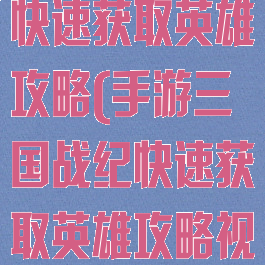 手游三国战纪快速获取英雄攻略(手游三国战纪快速获取英雄攻略视频)