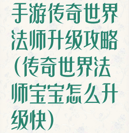 手游传奇世界法师升级攻略(传奇世界法师宝宝怎么升级快)