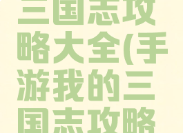 手游我的三国志攻略大全(手游我的三国志攻略大全视频)