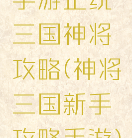手游正统三国神将攻略(神将三国新手攻略手游)