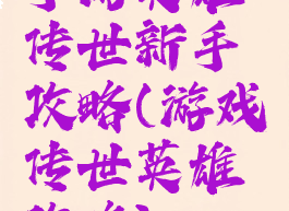手游英雄传世新手攻略(游戏传世英雄攻略)