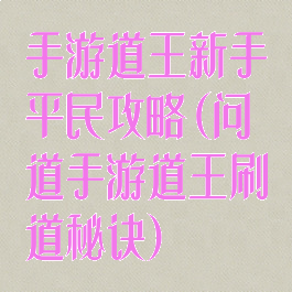 手游道王新手平民攻略(问道手游道王刷道秘诀)