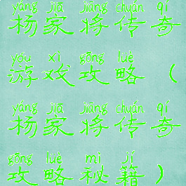 杨家将传奇游戏攻略(杨家将传奇攻略秘籍)