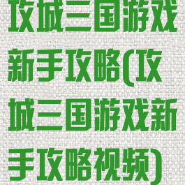 攻城三国游戏新手攻略(攻城三国游戏新手攻略视频)