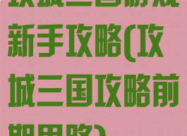 攻城三国游戏新手攻略(攻城三国攻略前期思路)
