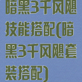暗黑3千风飓技能搭配(暗黑3千风飓套装搭配)