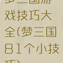 梦三国游戏技巧大全(梦三国81个小技巧)