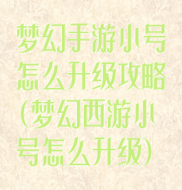梦幻手游小号怎么升级攻略(梦幻西游小号怎么升级)
